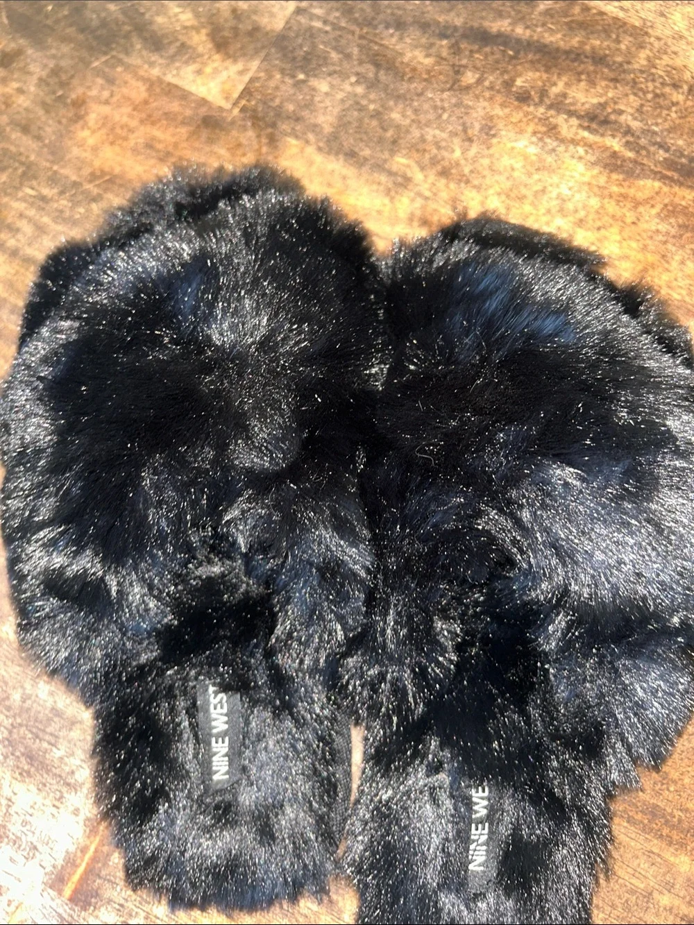Nine West Black Faux Fur Slide Sandals